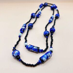 Vintage Millefiori Glass Bead Necklace – Figural Faces, Possibly Murano or India